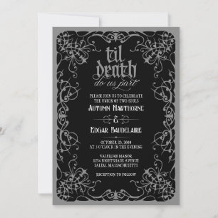 Gothic Til Death Gray Black Wedding Einladung
