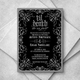 Gothic Til Death Gray Black Wedding Einladung