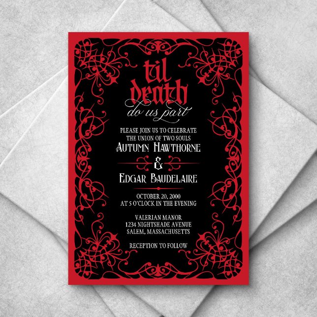 Gothic Til Death Red Black Wedding Einladung (Von Creator hochgeladen)
