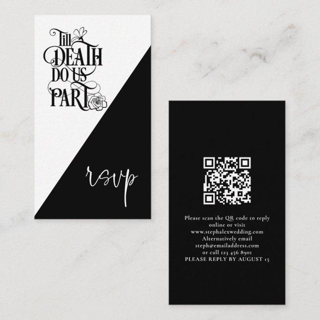 Gothic Til Death us Teil QR Black Wedding RSVP Begleitkarte (Vorne/Hinten)