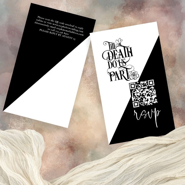 Gothic Til Death us Teil QR Hochzeit Black UAWG Begleitkarte (Front and back view)