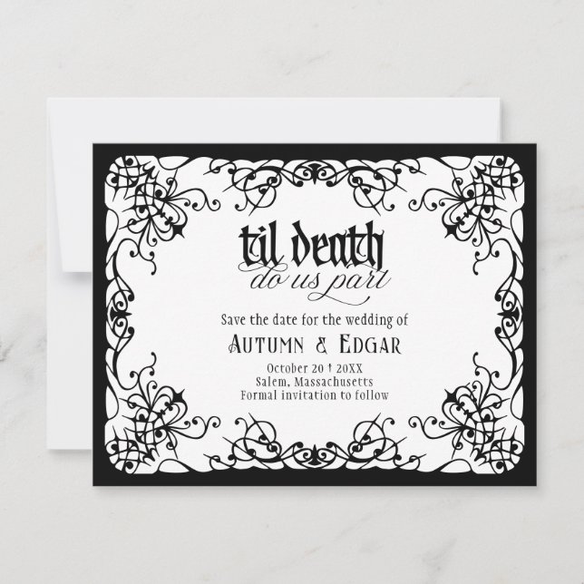 Gothic Til Death Weiße Schwarze Hochzeit Save The Date (Vorderseite)