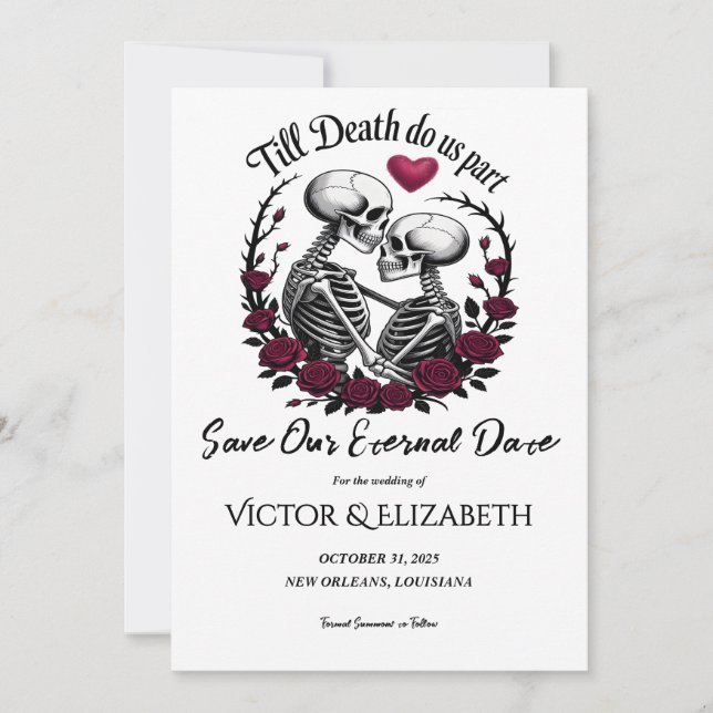 Gothic Till Death Do us Part Skeleton Rose Wedding Save The Date (Vorderseite)