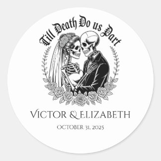 Gothic Till Death Do us Part Skeletts Hochzeit Runder Aufkleber