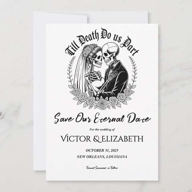 Gothic Till Death Do us Part Skeletts Hochzeit Save The Date (Vorderseite)