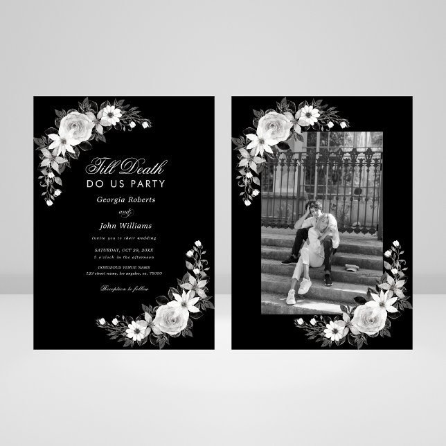Gothic Till Death Do us Party Black Floral Wedding Einladung (Von Creator hochgeladen)