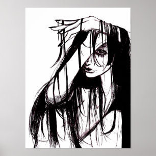 Gothic-Tinte-Frau-Dunkle-Illustration-Horror-Kunst Poster