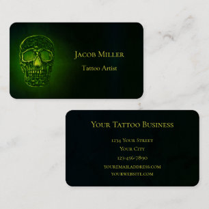 Gothic-Totenkopf grün neon metallisch Tattoo-Künst Visitenkarte