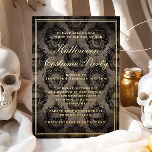 Gothic-Totenkopf-Halloween-Kostüm-Party Gold Folieneinladung