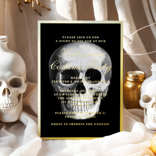 Gothic-Totenkopf-Halloween-Kostüm-Party Gold Folieneinladung