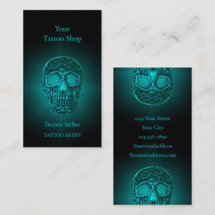 Gothic-Totenkopf-Kopf-Tealgrün-Tätowierstudio Visitenkarte