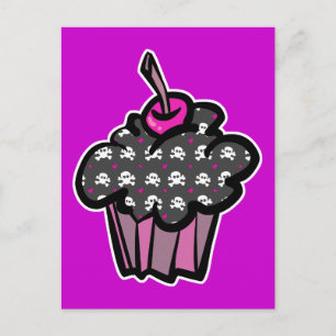 Gothic-Totenkopf-Kreuzknochen-Cupcake Postkarte