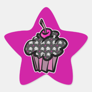 Gothic-Totenkopf-Kreuzknochen-Cupcake Stern-Aufkleber