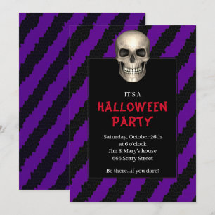 Gothic-Totenkopf-Lila-Streifen-Halloween-Party Einladung