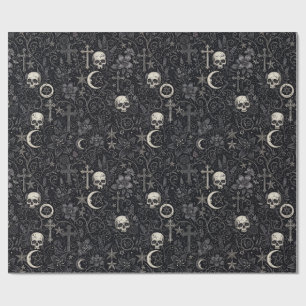 Gothic-Totenköpfe-Kreuze-Halbmond-Muster Geschenkpapier