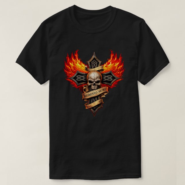 Gothic-Totenkopfkreuz mit Flügel-Memento-Mori T-Shirt (Design vorne)