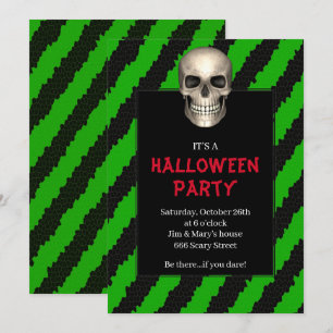 Gothic-Totenschädel grüner Streifen Halloween-Part Einladung