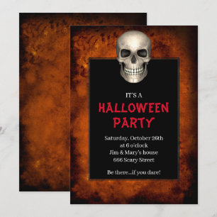 Gothic-Totenschädel Orange Grunge Halloween-Party Einladung