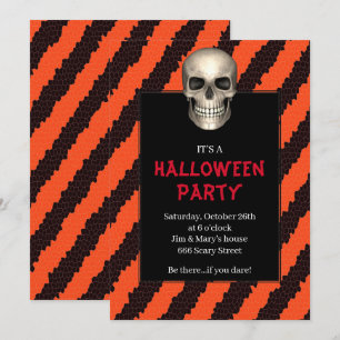 Gothic-Totenschädel Orange-Streifen Halloween-Part Einladung