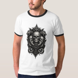 Gothic Triple Skull verzierte Wappen T-Shirt