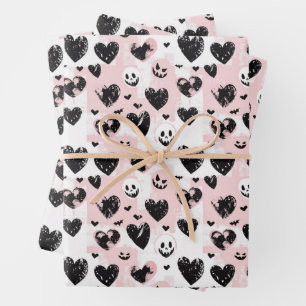 Gothic Valentine Black and Pink Hearts Geschenkpapier Set