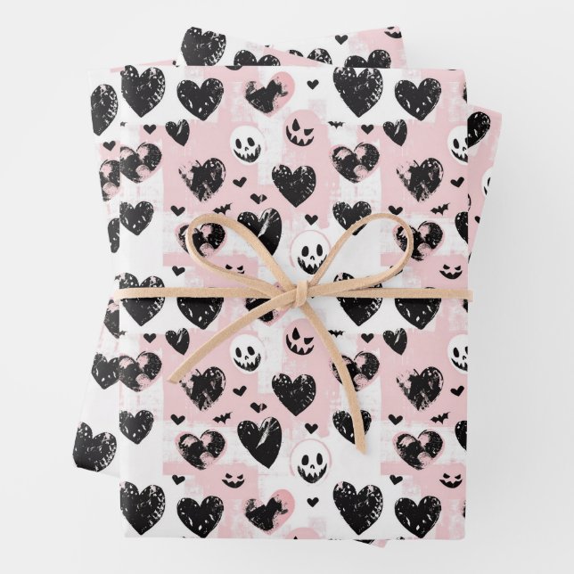 Gothic Valentine Black and Pink Hearts Geschenkpapier Set (Beispiel)