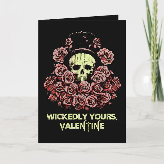 Gothic Valentine Skull mit Rose Karte (Vorderseite)