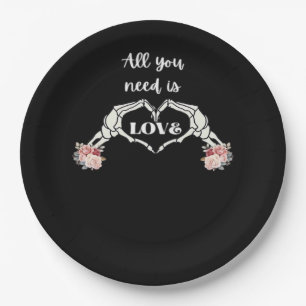 Gothic Valentines Classic - Skeletthörner Herz Pappteller