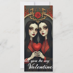 Gothic-Valentins-Zwillinge mit rotem Herzen