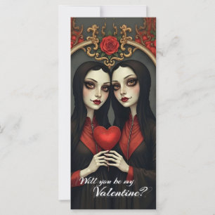 Gothic-Valentins-Zwillinge mit rotem Herzen