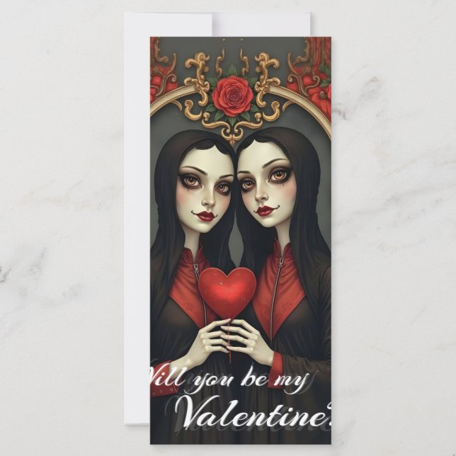 Gothic-Valentins-Zwillinge mit rotem Herzen (Vorderseite)