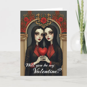 Gothic-Valentins-Zwillinge mit rotem Herzen Karte