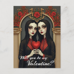 Gothic-Valentins-Zwillinge mit rotem Herzen Postkarte