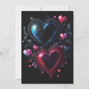 Gothic Valentinstag Herzen Rosen Rot & Blau Feiertagskarte