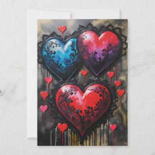 Gothic Valentinstag Herzen Rosen Rot & Blau Feiertagskarte