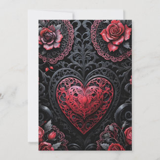 Gothic Valentinstag Rot & Schwarze Herzen & Rosen Feiertagskarte