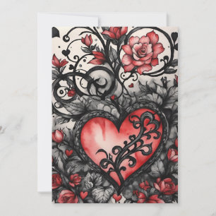 Gothic Valentinstag Rot & Schwarze Herzen & Rosen Feiertagskarte
