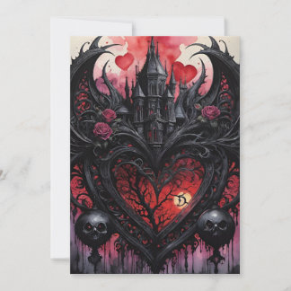 Gothic Valentinstag Rote Herzen Schwarze Burg Feiertagskarte