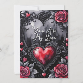 Gothic Valentinstag Rote Herzen Schwarze Spitze & Feiertagskarte