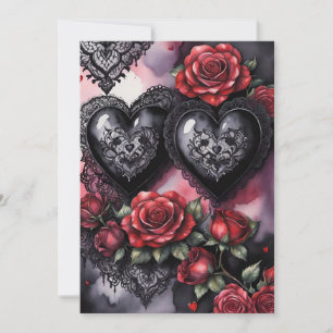 Gothic Valentinstag Rote Herzen Schwarze Spitze & Feiertagskarte