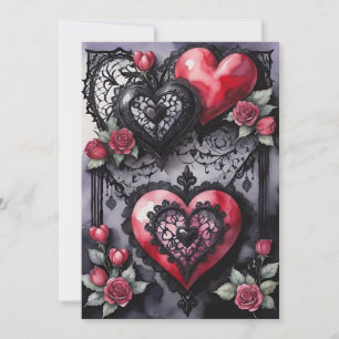 Gothic Valentinstag Rote Herzen Schwarze Spitze un Feiertagskarte