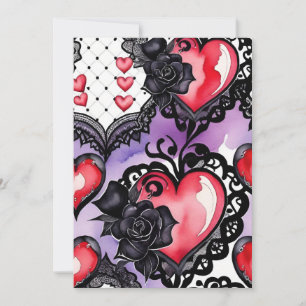 Gothic Valentinstag Rote Herzen Schwarze Spitze un Feiertagskarte