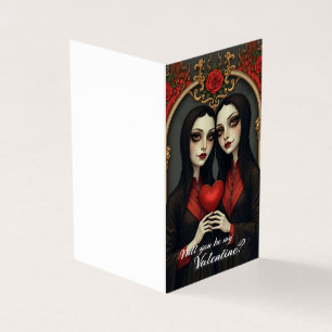 Gothic-Valentinszwillinge mit rotem Herzen