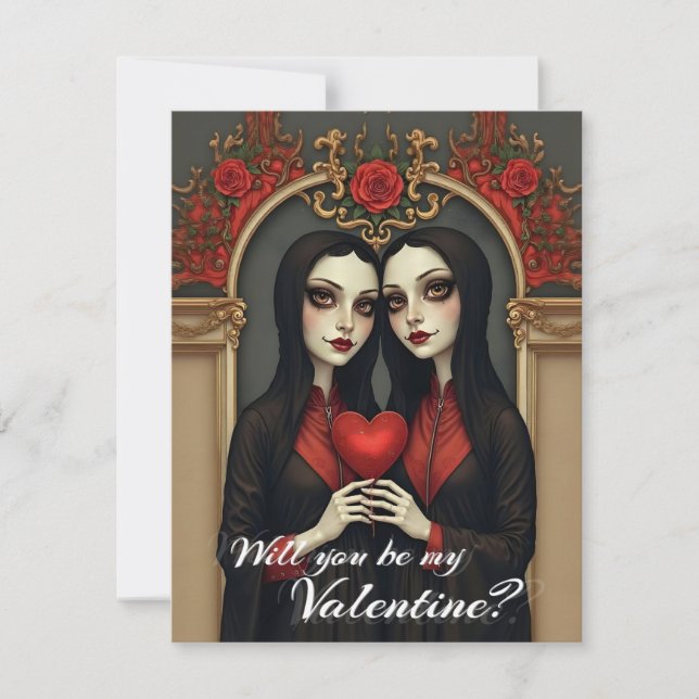Gothic-Valentinszwillinge mit rotem Herzen (Vorderseite)