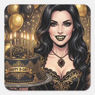 Gothic Vampir Geburtstag Elegante dunkle Fantas Quadratischer Aufkleber