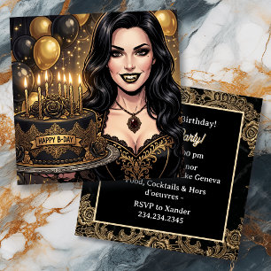 Gothic-Vampir-Geburtstagsfeier Schwarz und Gold Einladung