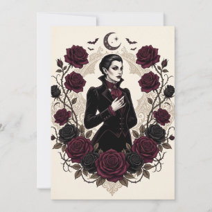 Gothic-Vampir-Halloween-Party-Burgunderrose Einladung