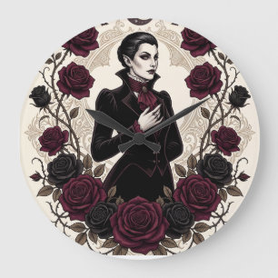 Gothic-Vampir-Halloween-Party-Burgunderrose Große Wanduhr