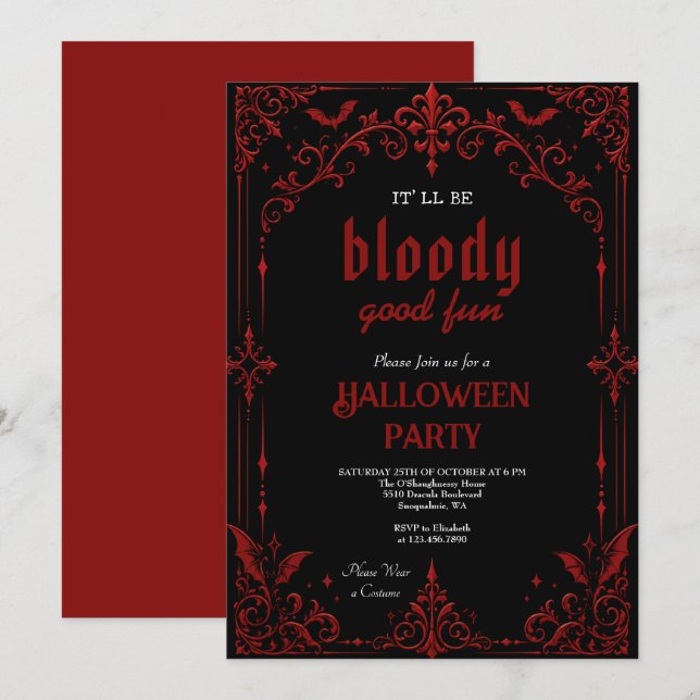 Gothic-Vampir-Halloween-Party  Einladung (Vorne/Hinten)