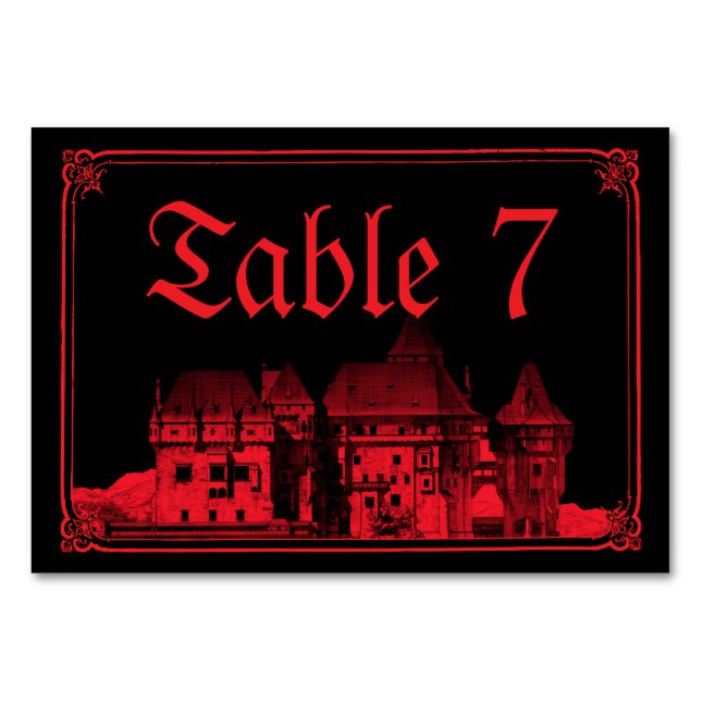 Gothic Vampire Castle Black Red Wedding Tischnummer (Vorderseite)